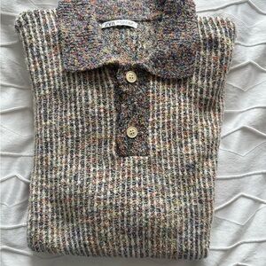 Zara Multicolour Knit Polo Sweater, short sleeve, medium.